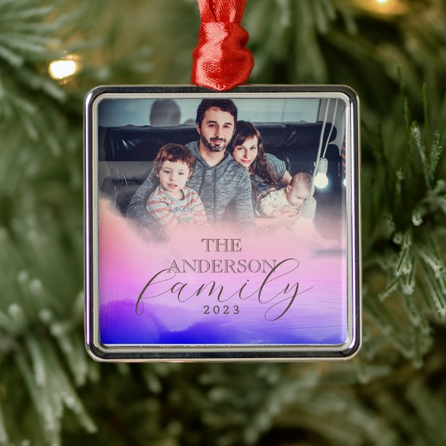 Holography Pink Purple Holography Photo Holiday Metal Ornament (Tree)
