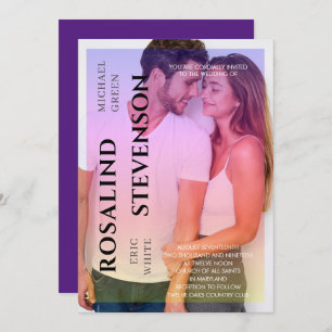 Holography Pink Purple Overlay Photo Wedding Invitation