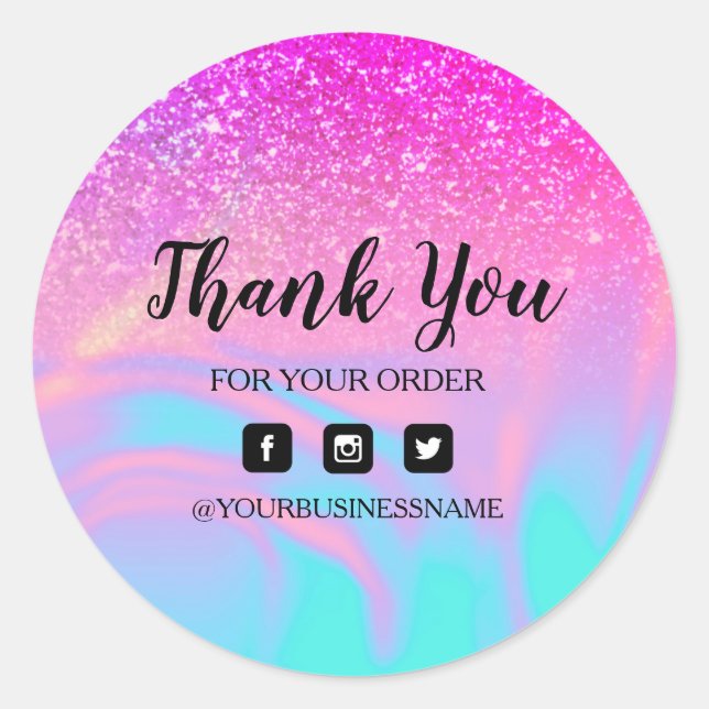 Holography Unicorn Glitter Marble Classic Round Sticker (Front)