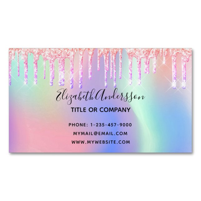 Holograpic glitter drips makeup hair 	Magnetic business card (Front)