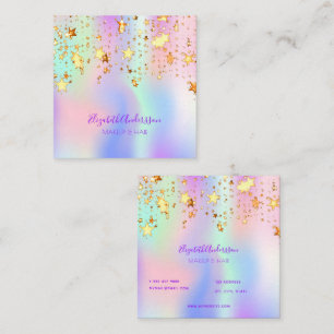 Holograpic pink gold stars makeup hair square business card