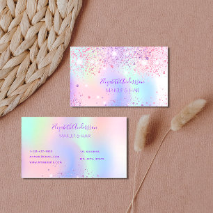 Holograpic pink purple makeup hair business card