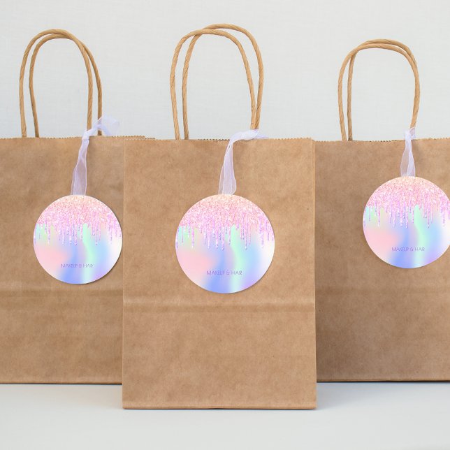 Holograpic unicorn glitter drip glam makeup hair classic round sticker (Creator Uploaded)