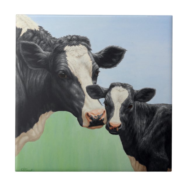 Holstein Cow and Calf Ceramic Tile (Front)