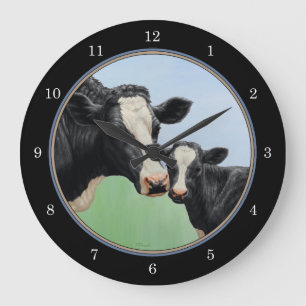 Holstein Cow and Calf Large Clock