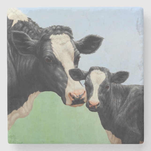 Holstein Cow and Calf Stone Coaster (Front)