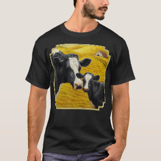 Holstein Cow and Cute Calf Cattle Farmer Art  T-Shirt