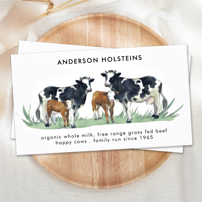 Holstein Cow Breeder Dairy Farm Watercolor Business Card (Creator Uploaded)
