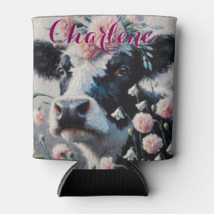 Holstein Cow Carnations Farmhouse Personalised Can Cooler