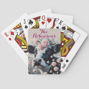 Holstein Cow Carnations Farmhouse Personalised Playing Cards