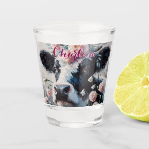 Holstein Cow Carnations Farmhouse Personalised Shot Glass