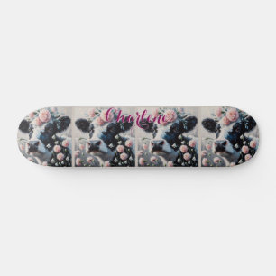 Holstein Cow Carnations Farmhouse Personalised Skateboard