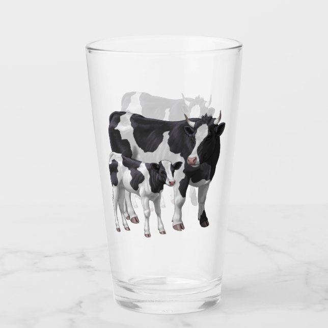 Holstein Cow & Cute Calf Glass (Front)