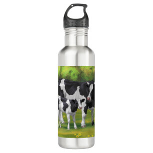 Holstein Cow & Cute Calf in Summer Pasture 710 Ml Water Bottle