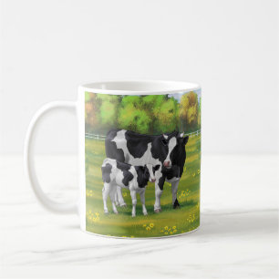 Holstein Cow & Cute Calf in Summer Pasture Coffee Mug