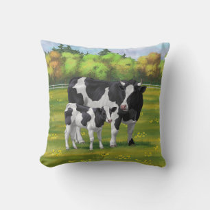 Holstein Cow & Cute Calf in Summer Pasture Cushion