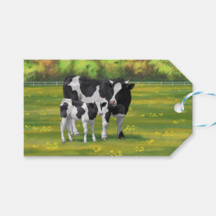 Holstein Cow & Cute Calf in Summer Pasture Gift Tags