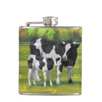 Holstein Cow & Cute Calf in Summer Pasture