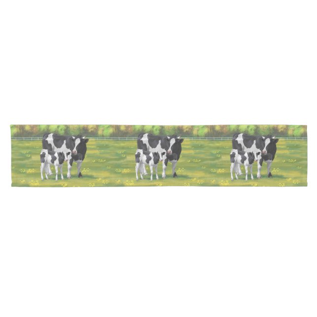 Holstein Cow & Cute Calf in Summer Pasture Short Table Runner (Horizontal)