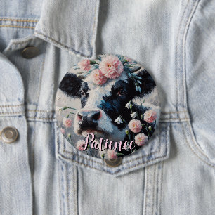 Holstein Cow Flowers Farm Farmhouse Personalized 10 Cm Round Badge
