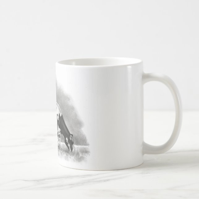 Holstein Cow Grazing: Realism Pencil Drawing Coffee Mug (Right)