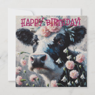 Holstein Cow in Flowers Farm Birthday Card