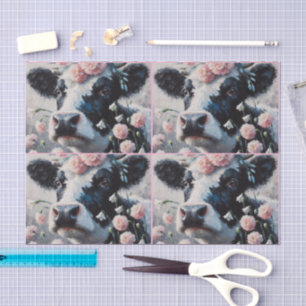 Holstein Cow in Flowers Farm Farmhouse Decoupage Tissue Paper