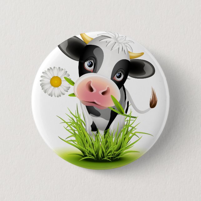 Holstein cow in grass 6 cm round badge (Front)