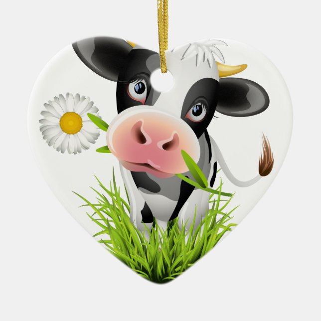 Holstein cow in grass ceramic ornament (Front)