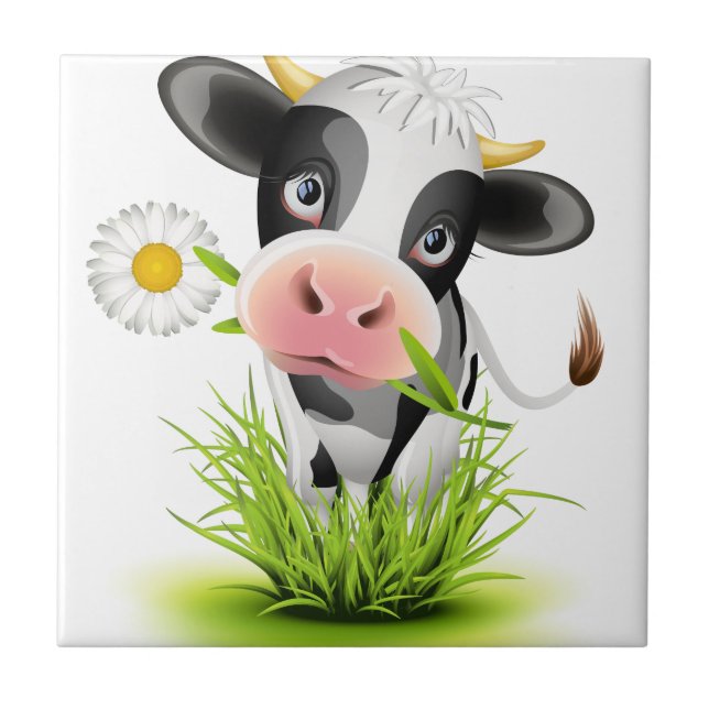 Holstein cow in grass ceramic tile (Front)