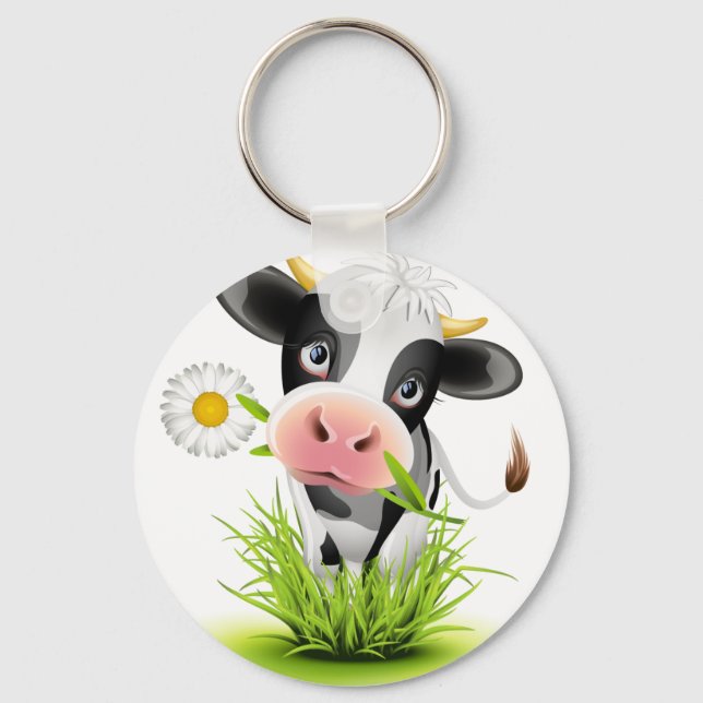 Holstein cow in grass key ring (Front)