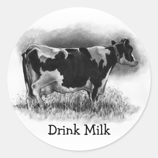 Holstein Cow: Original Pencil Drawing: Dairy Classic Round Sticker (Front)