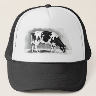 Holstein Cow: Pencil Drawing: Farm, Country Trucker Hat