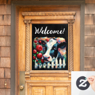 Holstein Cow Picket Fence Red Roses Black Red