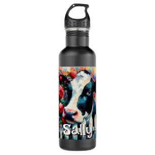 Holstein Cow Picket Fence Red Roses Personalised 710 Ml Water Bottle