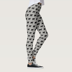 Holstein Cow Silhouettes Pattern Black and Grey Leggings