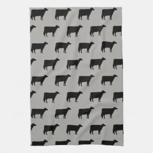 Holstein Cow Silhouettes Pattern Black and Grey Tea Towel