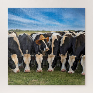 Holstein Cow Wearing a Cowboy Hat Jigsaw Puzzle