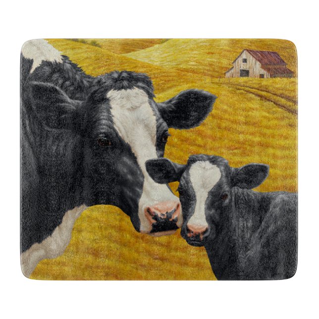 Holstein Cows and Old Wood Barn Cutting Board (Front)