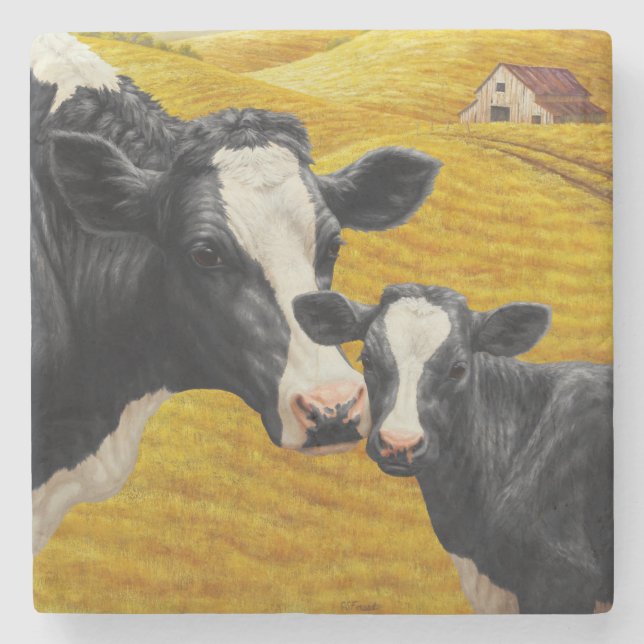 Holstein Cows and Old Wood Barn Stone Coaster (Front)