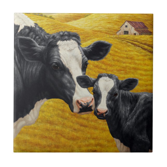 Holstein Cows and Old Wood Barn Tile (Front)
