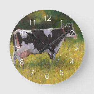 Holstein Dairy Cow: Oil Pastel Painting Round Clock