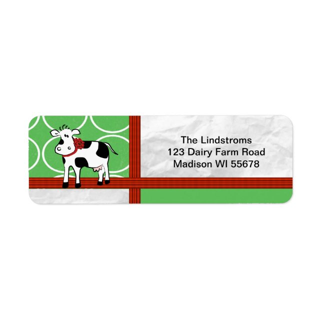 Holstein Holiday  Christmas Cow Cartoon Return Address Label (Front)