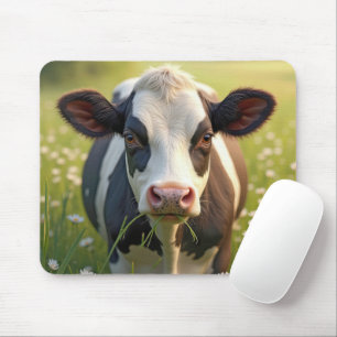 Holstein In Green Pasture With Daisies Mouse Pad