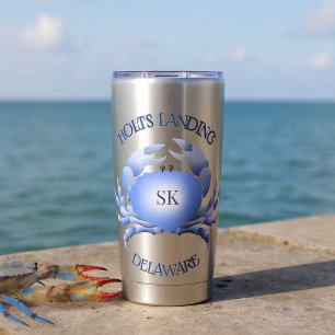 Holts Landing Blue Crab Monogram Insulated Tumbler