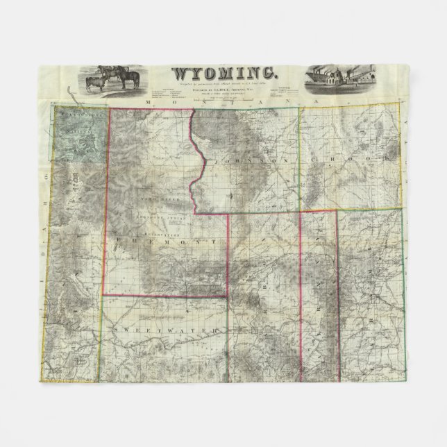Holt's New Map, Wyoming Fleece Blanket (Front (Horizontal))