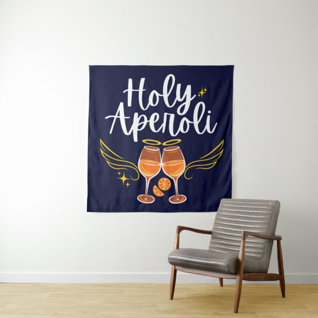 Holy Aperoli Witty Trendy Aperol Spritz Statement Tapestry (In Situ)