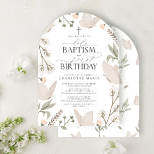 Holy Baptism & 1st Birthday Butterflies Floral Invitation