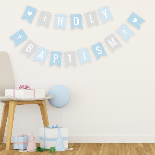 Holy Baptism Blue Grey Baby Boy Celebration Bunting
