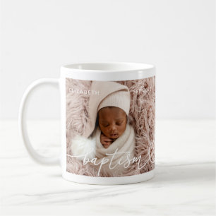 Holy Baptism Elegant Modern Chic Heart Baby Photo Coffee Mug